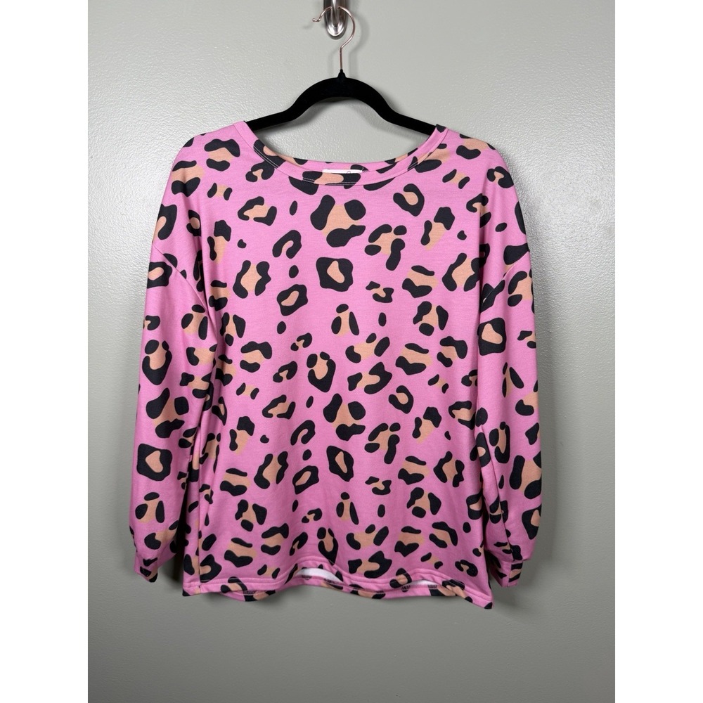 Jess Lea Pink Leopard Print Pullover Sweatshirt Womens Small Barbiecore Top - Picture 1 of 7